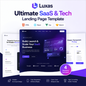 Luxas – Ultimate SaaS & Tech Landing Page Template | HTML, React, Vue & Sketch