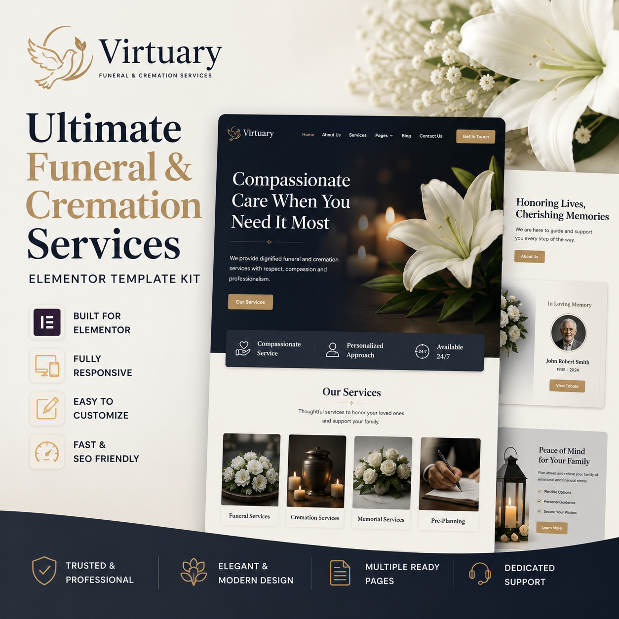 Virtuary – Ultimate Funeral & Cremation Services Elementor Template Kit Download
